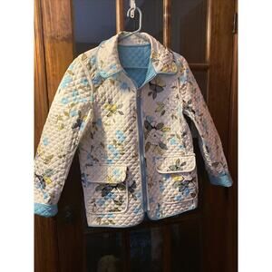 ESPRIT Diamond Quilted Reversible Jacket Teal Blue Floral Print Pockets M